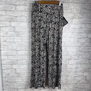New IMAN Global Chic Black White Gold Abstract Wide Leg Palazzo Pants‎ Small S